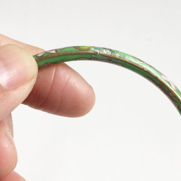 Vintage Cloisonne Blue Green Red White Floral Bangle Stack Set of 4 - Picture 4 of 15